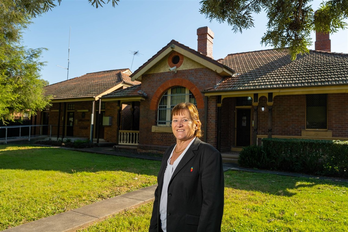 Mayor of Singleton, Cr Sue Moore at Singleton Police Station.jpg